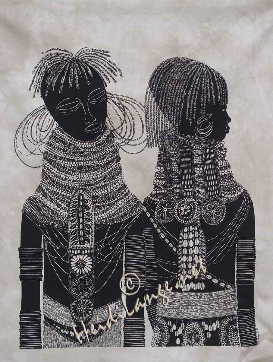 Heidi Lange/ハイジ・ランゲ アフリカンアート　トゥルカナ・ツインズ Heidi Lange Two Turkana Girls #83 in Women - $159.99